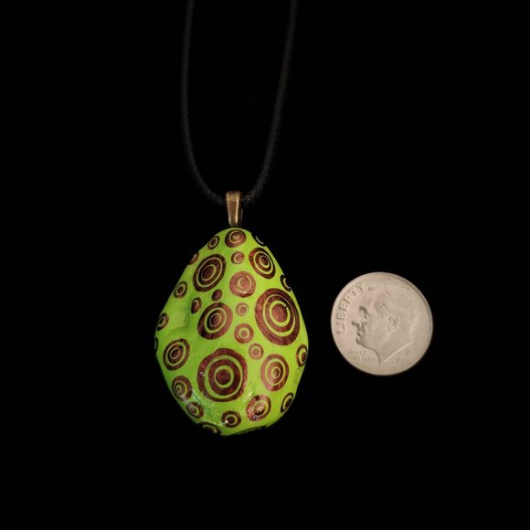 Hand Painted Dot Art Pendant, Lime Green and Copper - Picture 4 of 6